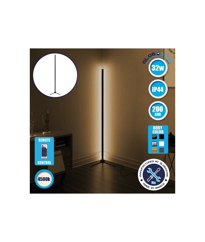 Μοντέρνο Minimal Επιδαπέδιο Μαύρο Φωτιστικό 200cm LED 32 Watt με Ασύρματο Χειριστήριο RF & Dimmer Φυσικό Λευκό 4500k GloboStar ALIEN Design GLOBO-200-2